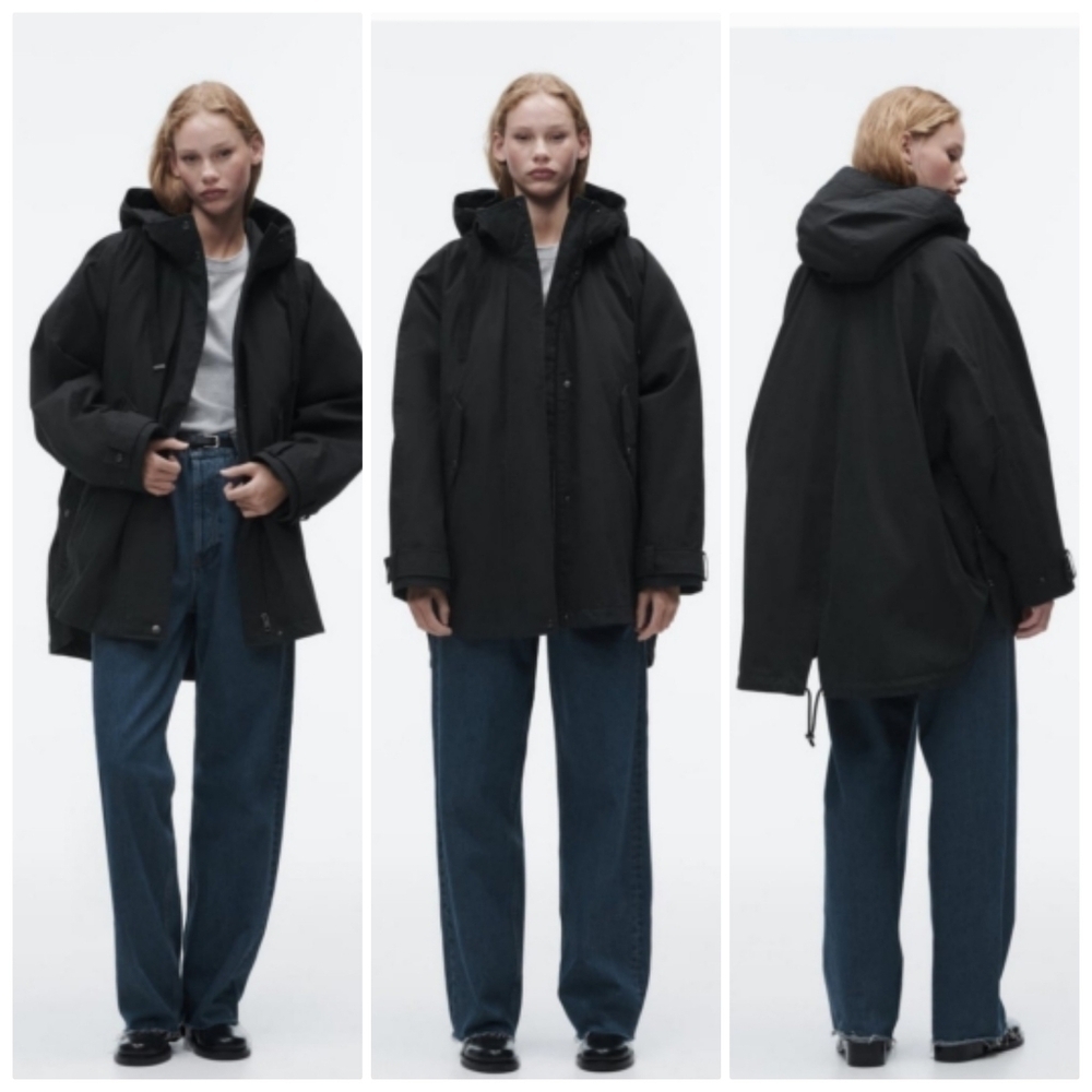 New Zara Asymmetric Oversized Black Parka Jacket NWOT XS